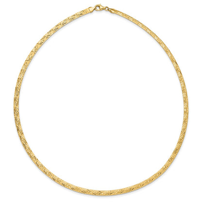 14K Yellow Gold Flat 4mm Fancy Diamond-cut Reversible to High Polished 17.25 Inch Omega Necklace