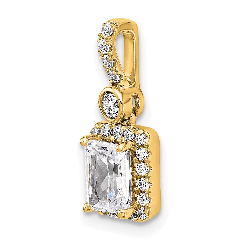 14K Yellow Gold 1 carat Certified Lab Grown Diamond VS+ F+ Radiant Complete Halo Pendant