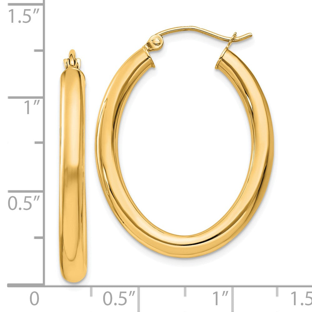 14K Yellow Gold 3.5x32mm Polished Oval Tube Hoop Earrings