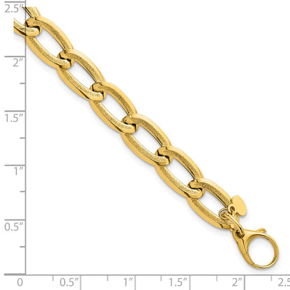 14K Yellow Gold Polished And Textured 8mm Long Curb Link 7.5 Inch Bracelet