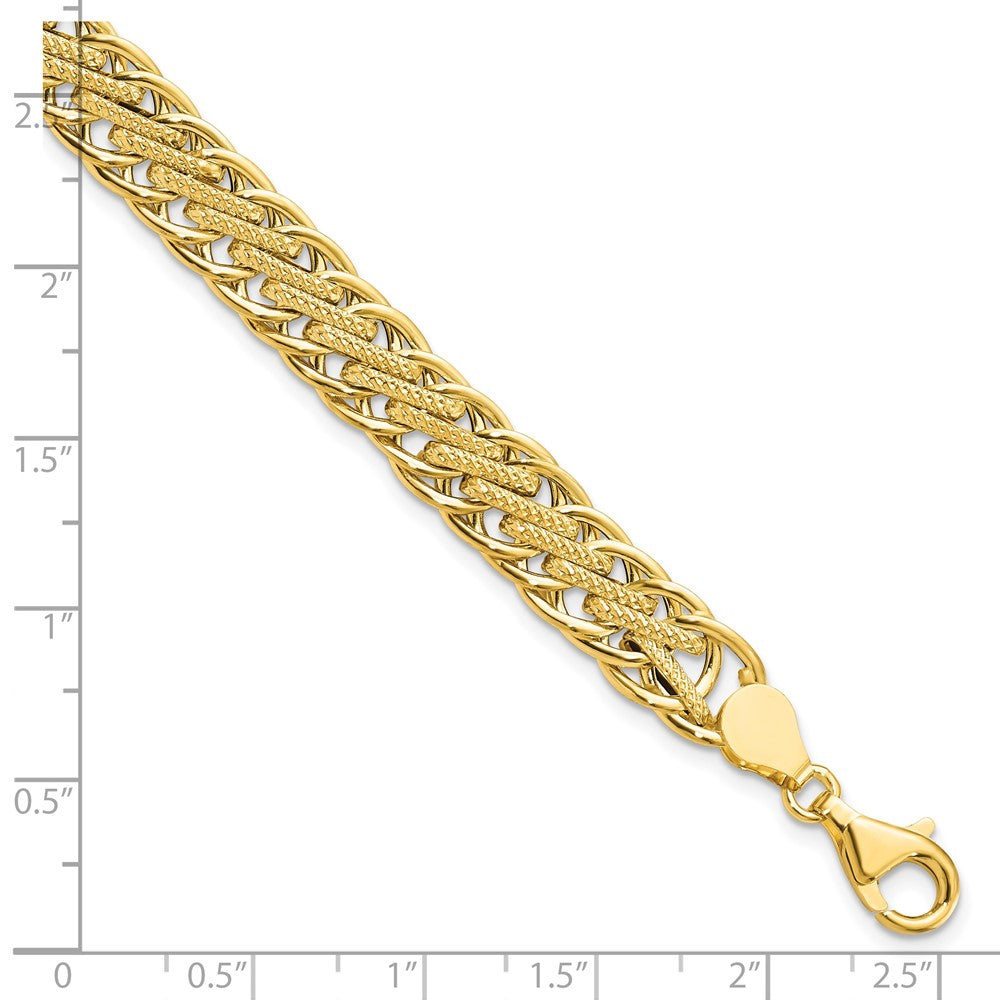 14K Yellow Gold Polished and Textured Fancy Link 7.75 Inch Bracelet
