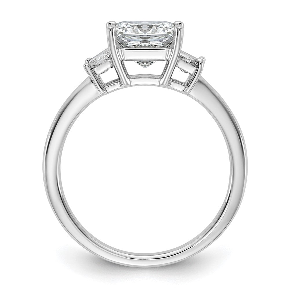 14K White Gold 2 carat Lab Grown Diamond VS+ F+ Princess and Trapezoid Complete Three Stone Engagement Ring