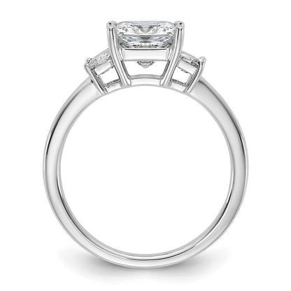 14K White Gold 2 carat Lab Grown Diamond VS+ F+ Princess and Trapezoid Complete Three Stone Engagement Ring