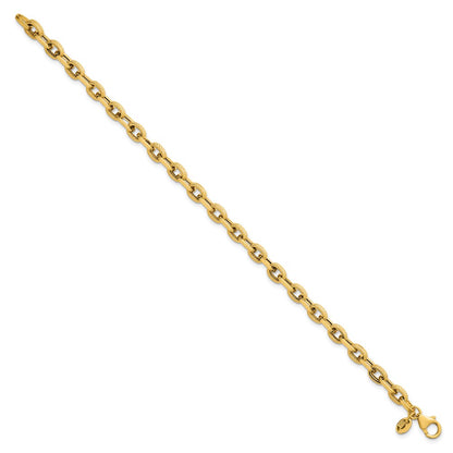 14K Yellow Gold Polished and Textured 4.9mm Fancy Cable Link 7.5 Inch Bracelet