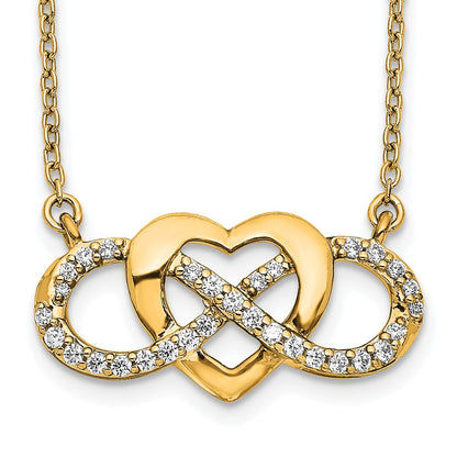 14K Yellow Gold Polished 1/5 carat Diamond Infinity with Heart 18 Inch Necklace