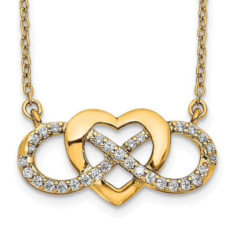14K Yellow Gold Polished 1/5 carat Diamond Infinity with Heart 18 Inch Necklace