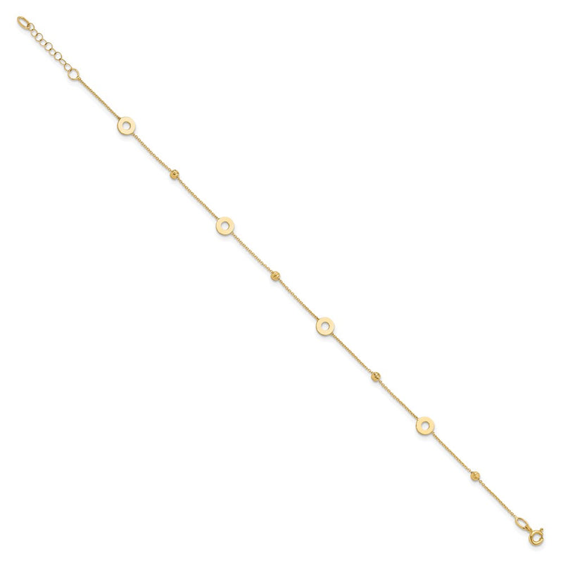 14K Yellow Gold Circles and Beads 9 Inch Plus 1 Inch Extender - Total 10 Inch Anklet