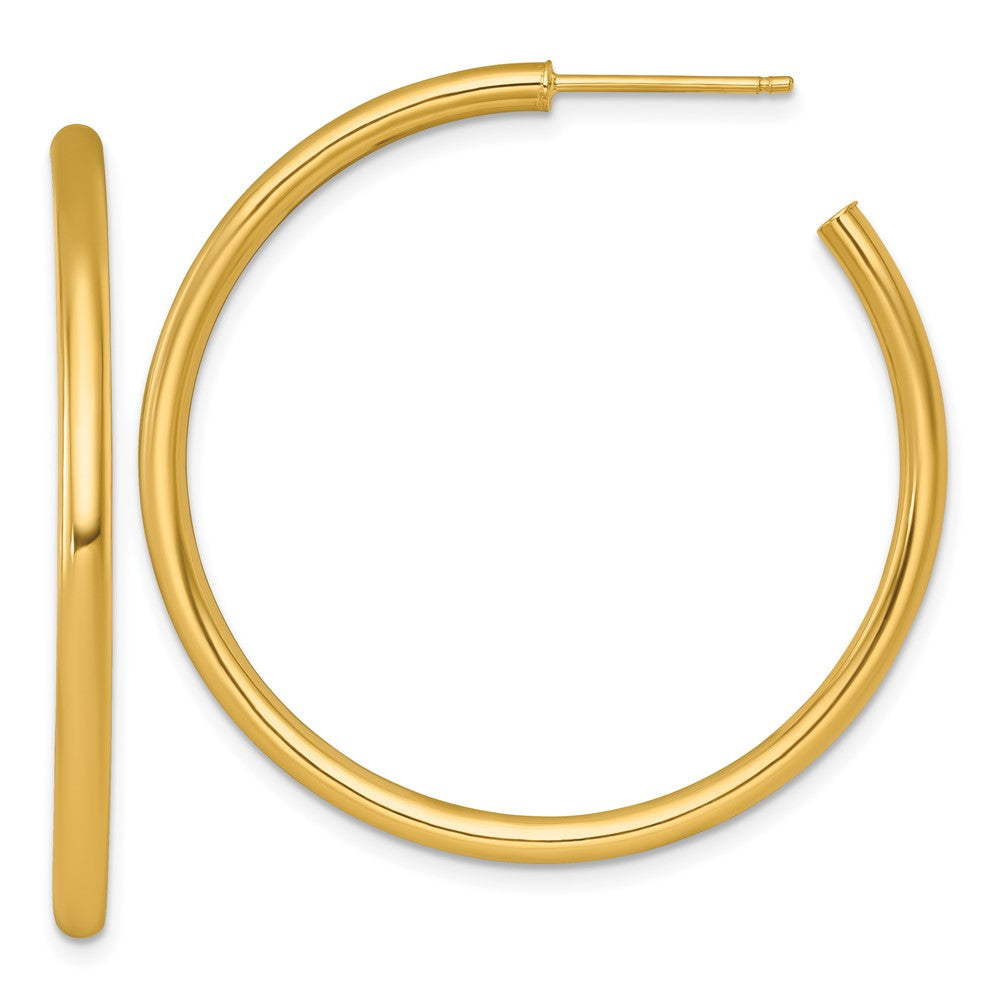 14K Yellow Gold Polished 2.5 x 40mm Tube C-Hoop Post Earrings