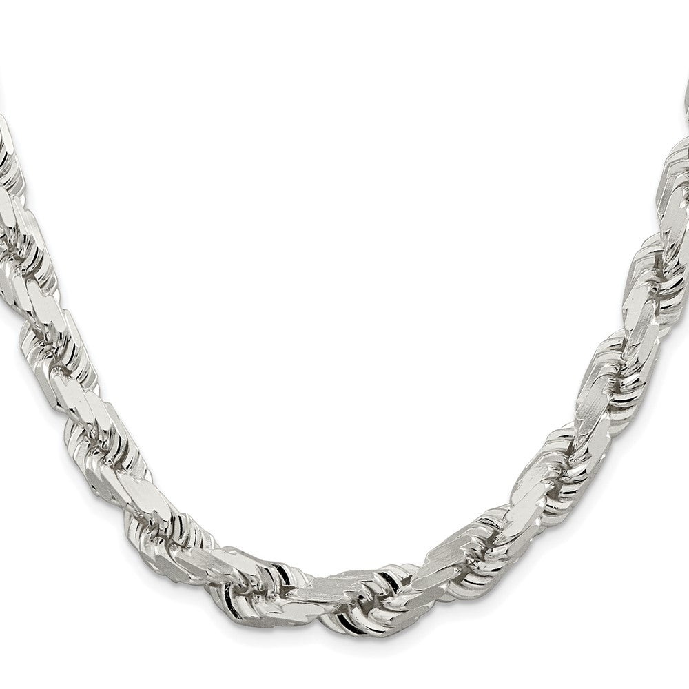 Sterling Silver Rhodium-plated 9.0mm Diamond-cut Rope 28 Inch Chain