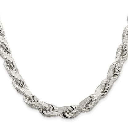 Sterling Silver Rhodium-plated 9.0mm Diamond-cut Rope 28 Inch Chain