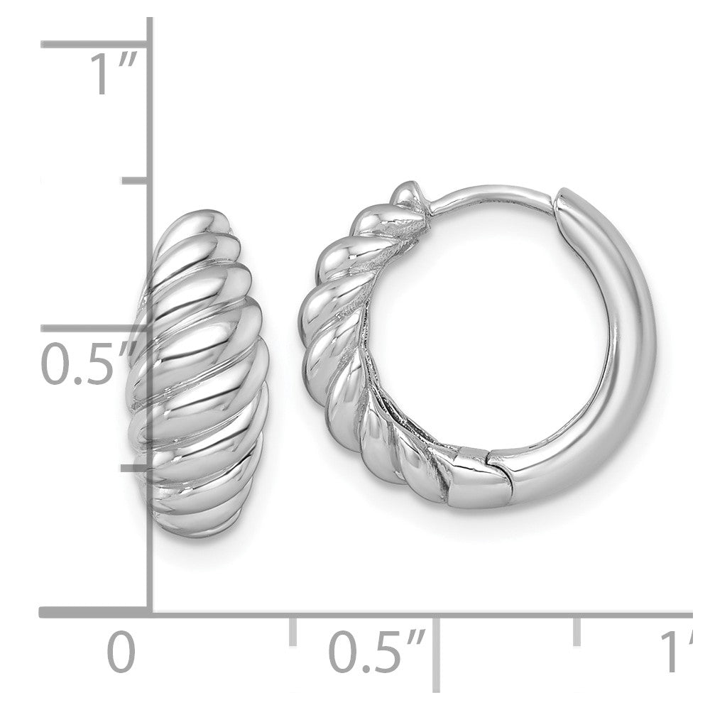 14K White Gold Polished Twisted Tapered Hinged Hoop Earrings