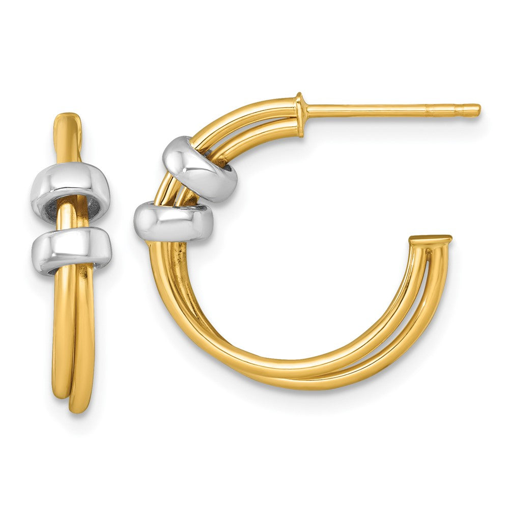 14K Two-Tone Gold Two-tone Polished with Rings Double C-Hoop Post Earrings