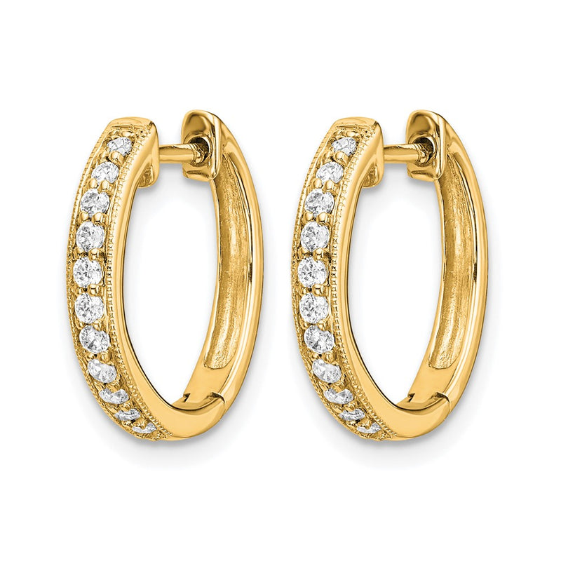 14K Yellow Gold 1/8 carat Diamond Hinged Hoop Earrings