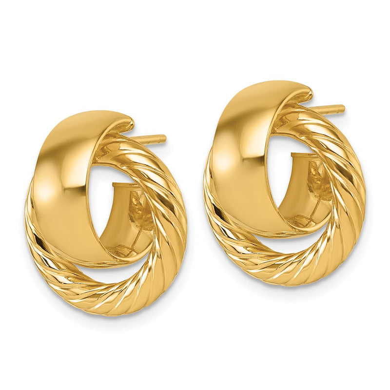 14K Yellow Gold Polished and Twisted Doorknocker C-Hoop Post Earrings