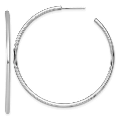 14K White Gold Polished 2.0 x 50mm Tube C-Hoop Post Earrings