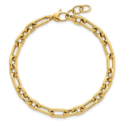 14K Yellow Gold Polished 5.8mm Lightweight Fancy Open Link Chain Bracelet Plus Extender