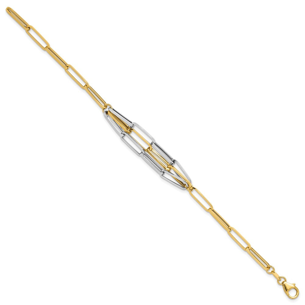 14K Two-Tone Gold Two-tone Polished Fancy Paperclip Link 7.5 Inch Bracelet