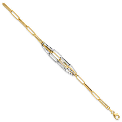 14K Two-Tone Gold Two-tone Polished Fancy Paperclip Link 7.5 Inch Bracelet