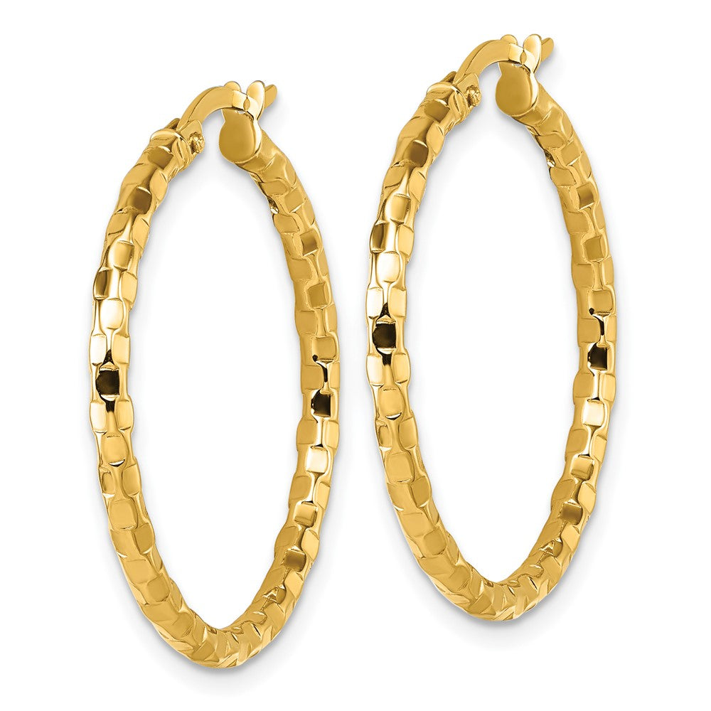 14K Yellow Gold Polished 2.3 x 30mm Textured Tube Hoop Earrings