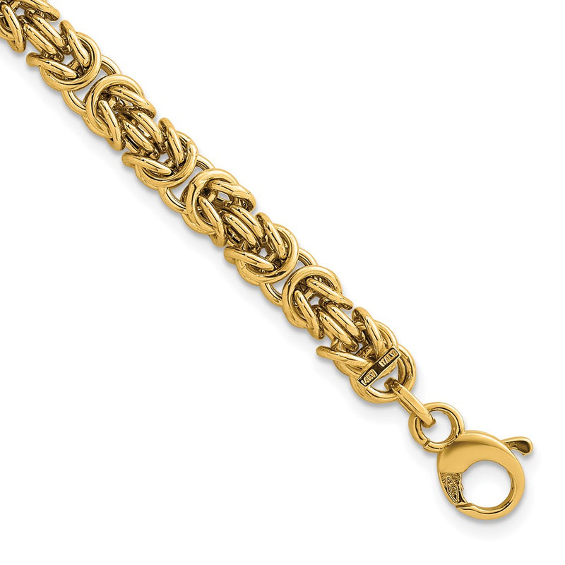 14K Yellow Gold Polished 5.75mm Fancy Rounded Byzantine Link Chain Bracelet