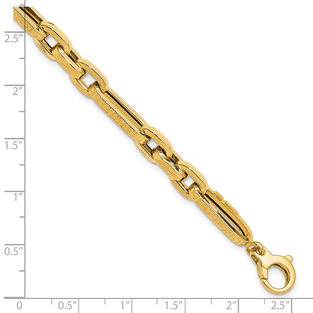14K Yellow Gold Polished and Textured 7.2mm Greek Key Design Figaro Cable Link 8 Inch Bracelet
