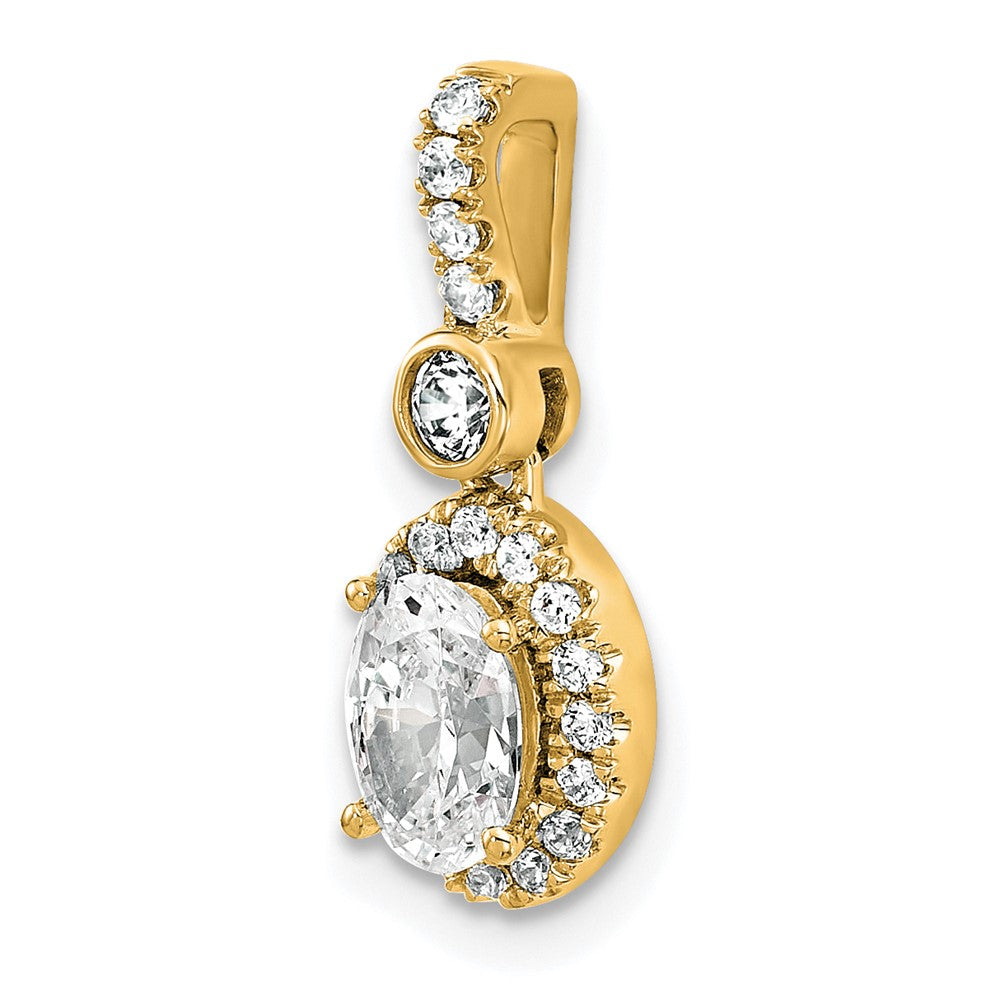 14K Yellow Gold 1 carat Lab Grown Diamond VS/SI+ G+ Oval Complete Halo Pendant