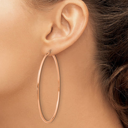14K Rose Gold 2x65mm Polished Lightweight Tube Hoop Earrings