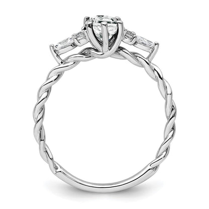 14K White Gold Diamond and 7x5 Oval April/White Topaz Size 7 Twisted Ring