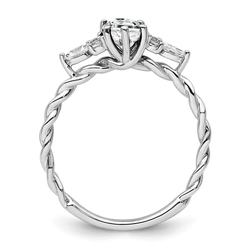 14K White Gold Diamond and 7x5 Oval April/White Topaz Size 7 Twisted Ring