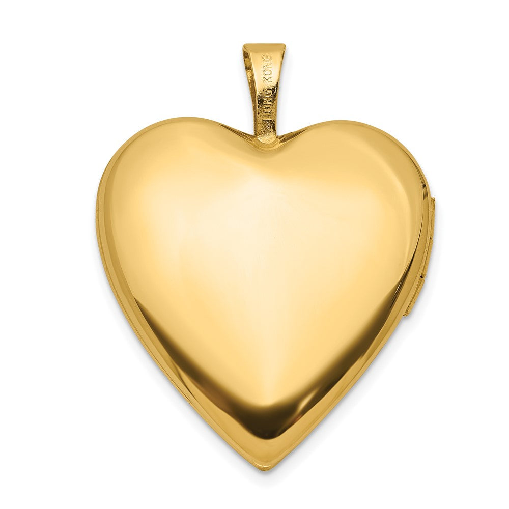 14K Yellow Gold Satin and Polished Diamond Star 20mm Heart Locket
