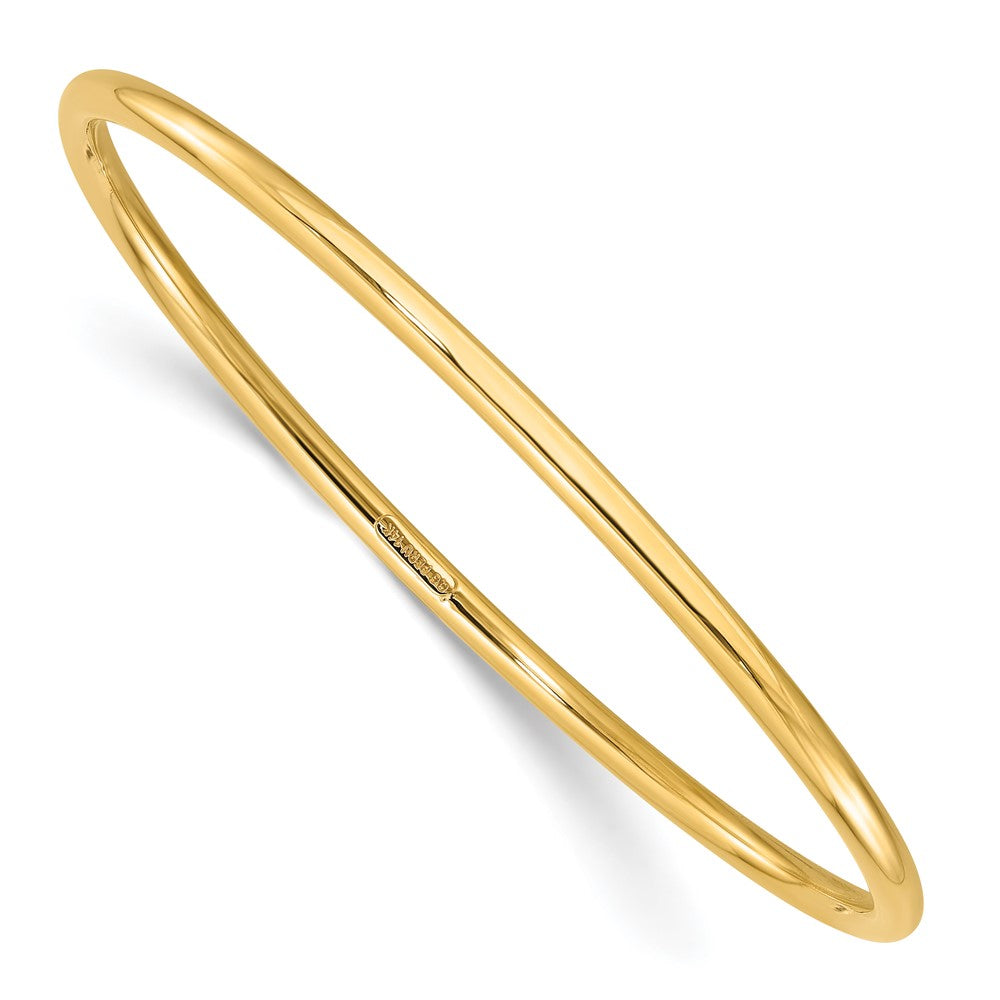 14K Yellow Gold Polished 3.00mm Slip-on Round Bangle Bracelet