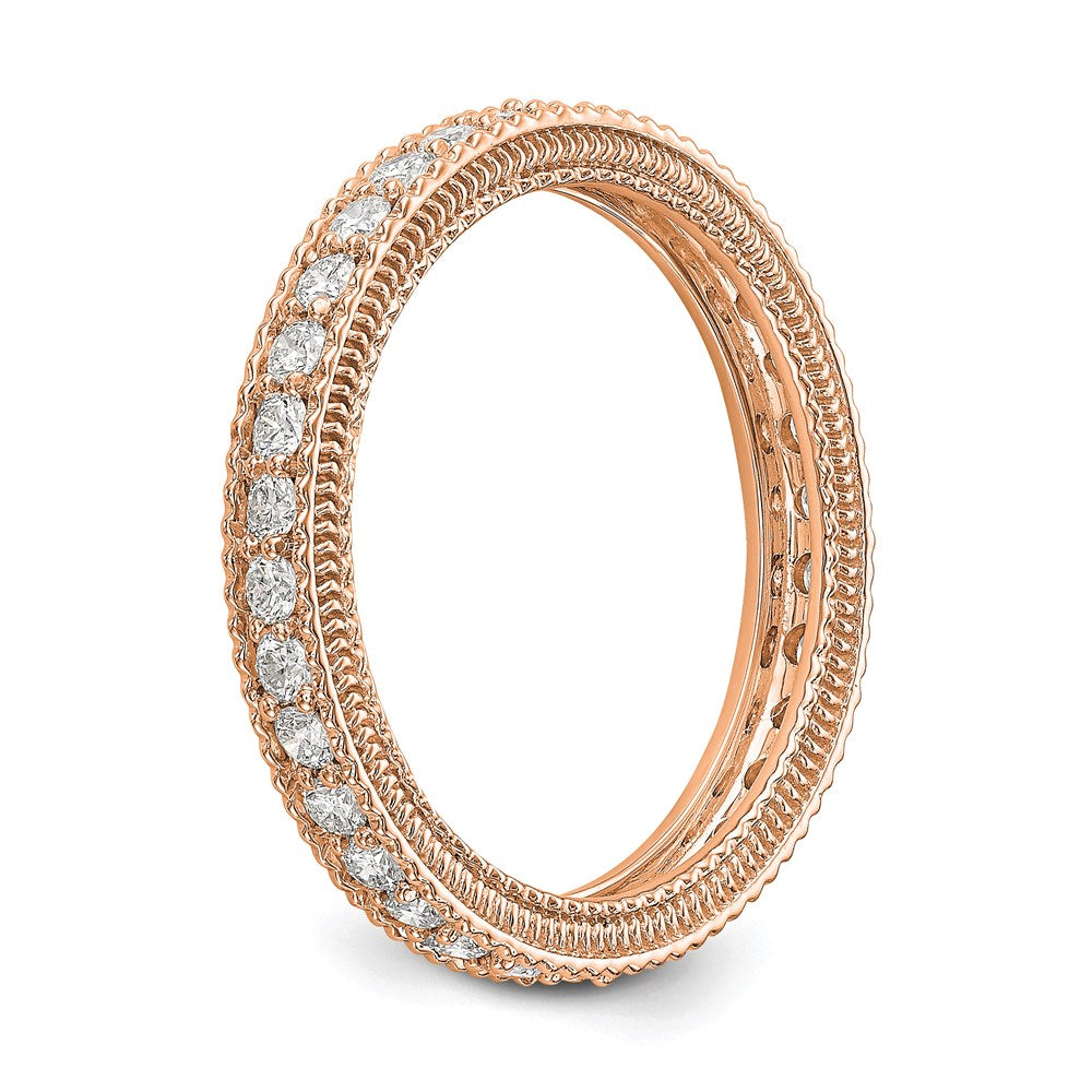 14K Rose Gold Polished 3/4CT Milgrain Edge Diamond Eternity Wedding Band Ring