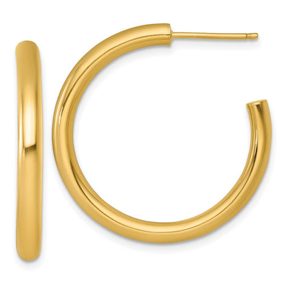 14K Yellow Gold Polished 3.0 x 30mm Tube C-Hoop Post Earrings