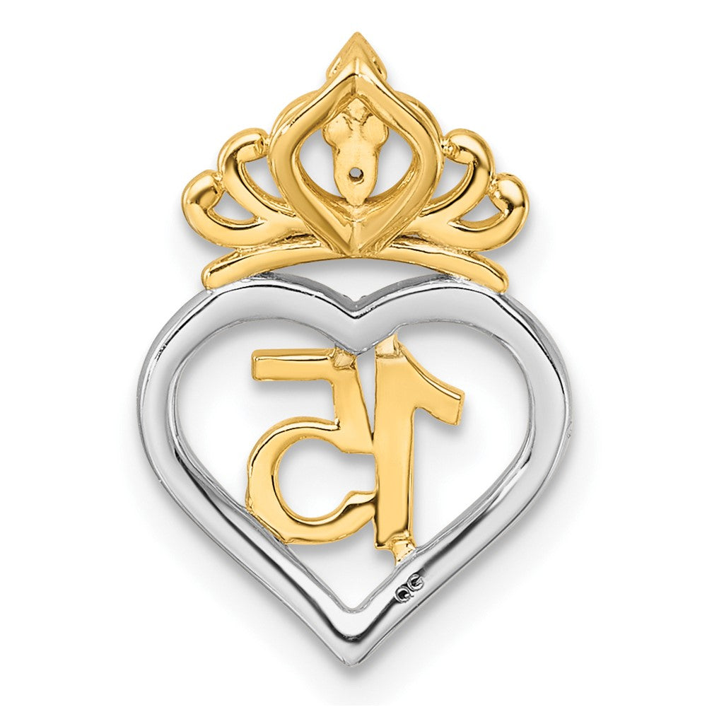 14K Two-Tone Gold Two-tone 1/15 carat Diamond Quinceanera 15 Heart with Crown Chain Slide