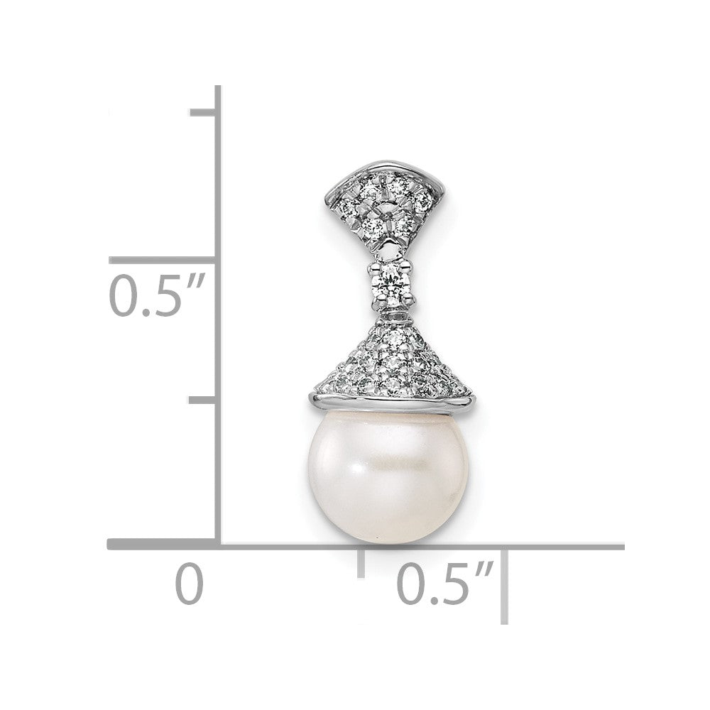 14K White Gold Polished 1/8 carat Diamond and White Freshwater Cultured Pearl Chain Slide