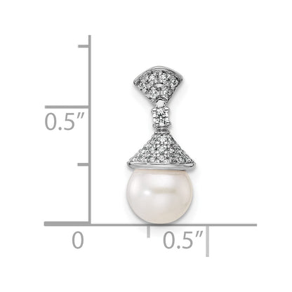 14K White Gold Polished 1/8 carat Diamond and White Freshwater Cultured Pearl Chain Slide