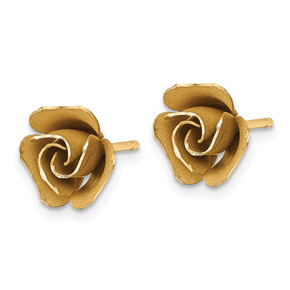 14K Yellow Gold Brushed Flower Post Earrings