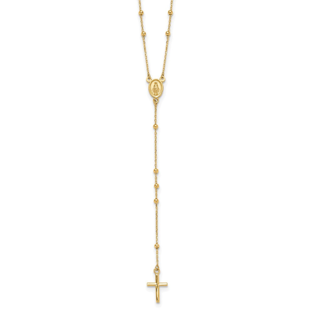 14K Yellow Gold Polished Cross and Miraculous Medal Beaded 24.5 Inch Rosary