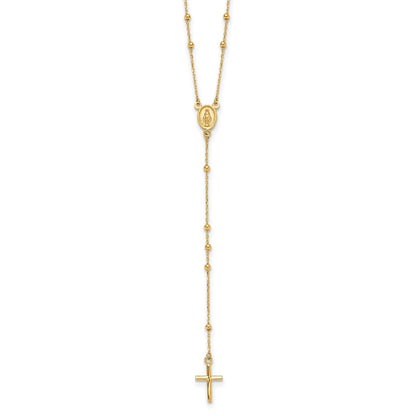 14K Yellow Gold Polished Cross and Miraculous Medal Beaded 24.5 Inch Rosary