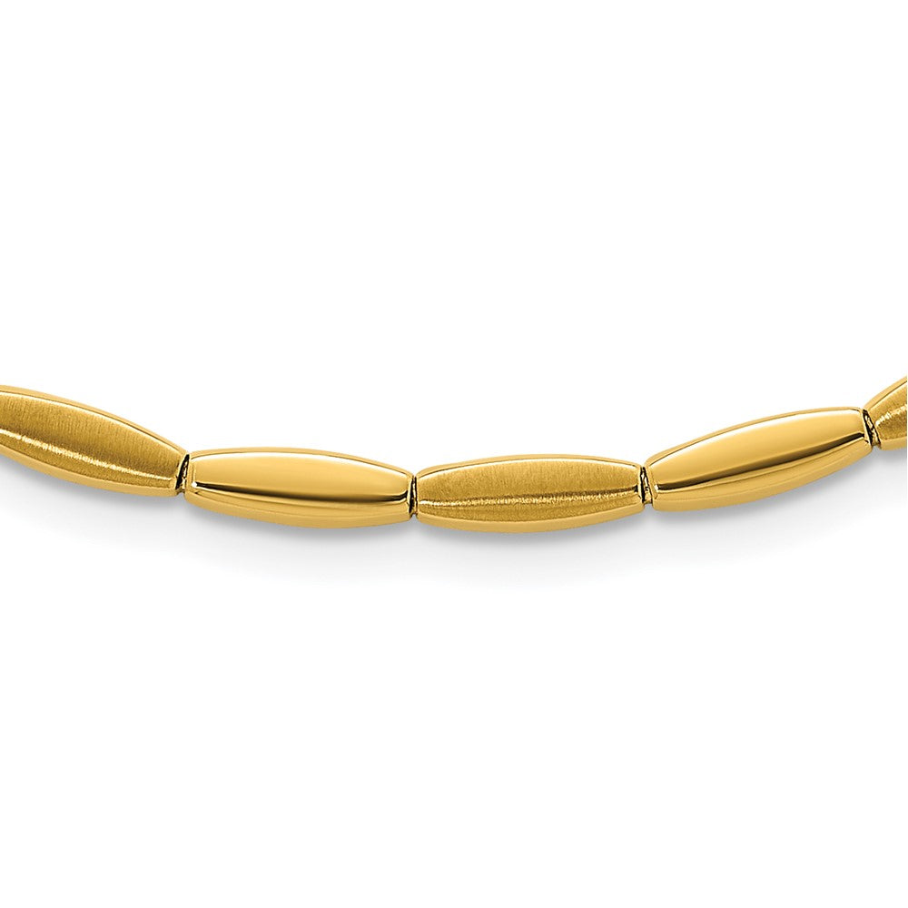 14K Yellow Gold Brushed and Polished 4mm Fancy Oval Bar Link 16.75 Inch Necklace