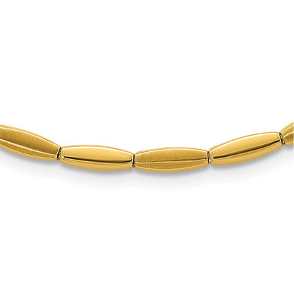 14K Yellow Gold Brushed and Polished 4mm Fancy Oval Bar Link 16.75 Inch Necklace