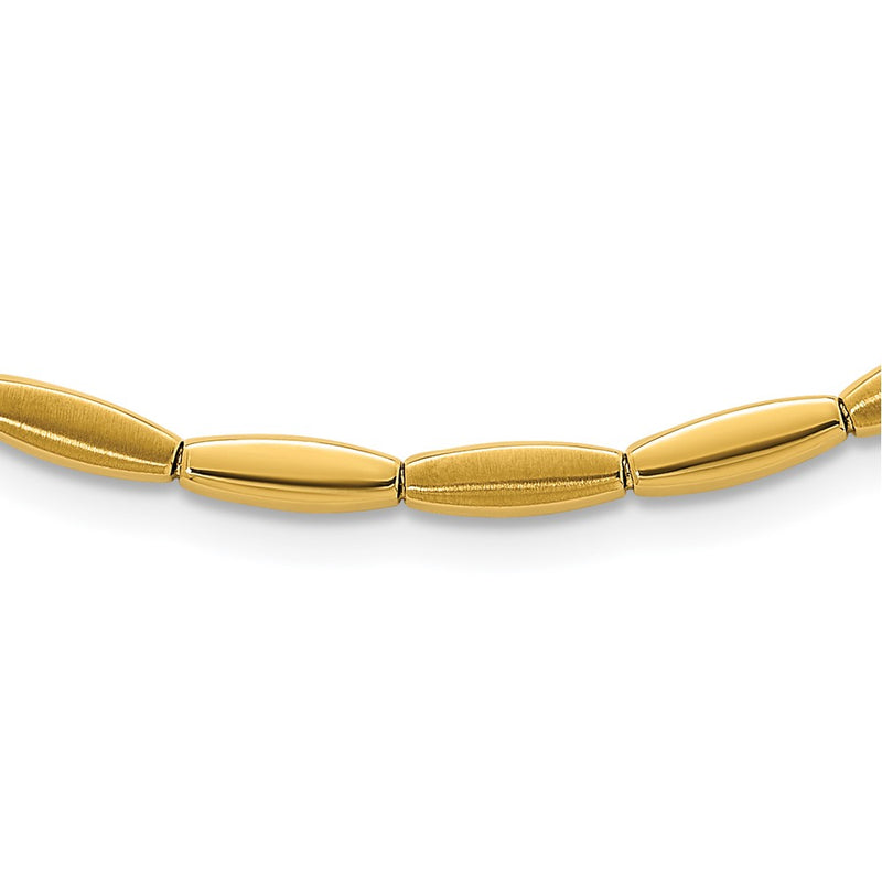 14K Yellow Gold Brushed and Polished 4mm Fancy Oval Bar Link 16.75 Inch Necklace