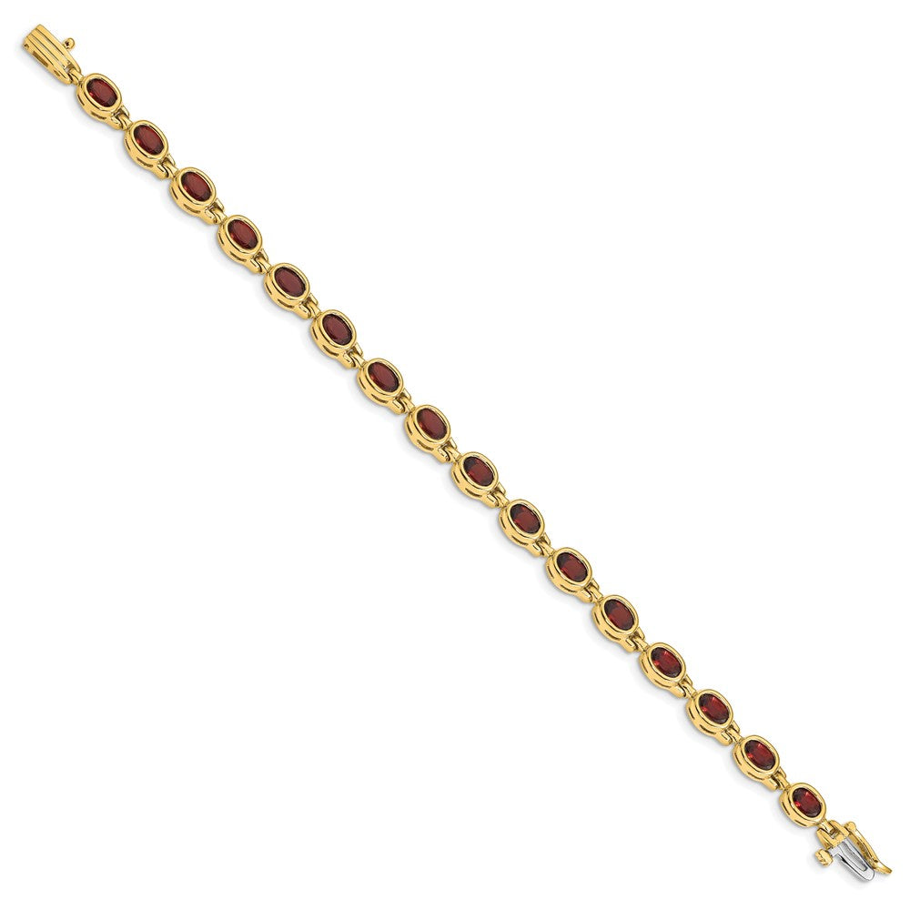 14K Yellow Gold Complete Oval Garnet Bezel-set 7 Inch Bracelet
