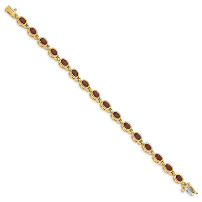 14K Yellow Gold Complete Oval Garnet Bezel-set 7 Inch Bracelet
