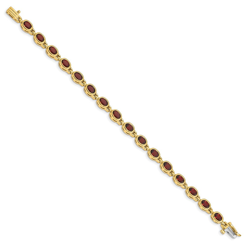 14K Yellow Gold Complete Oval Garnet Bezel-set 7 Inch Bracelet
