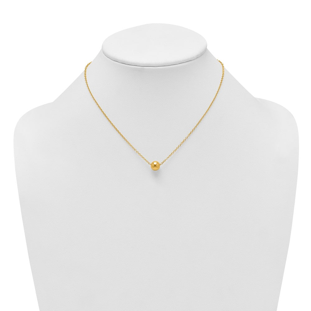 14K Yellow Gold Polished 7.5mm Round Bead 16 Inch Necklace Plus 2 Inch Extender