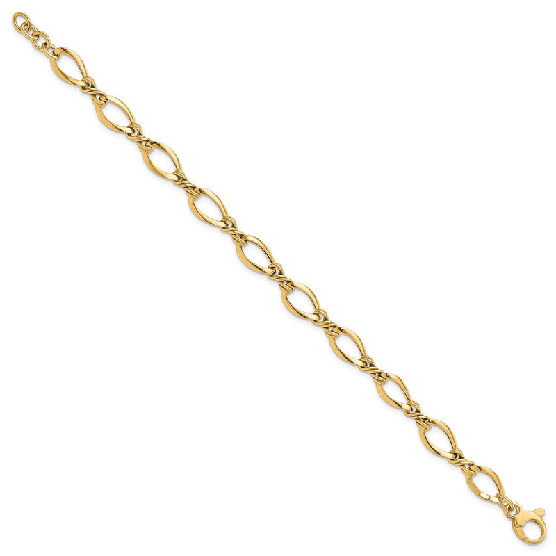 14K Yellow Gold Polished 8.8mm Fancy Twisted Link 7.5 Inch Bracelet