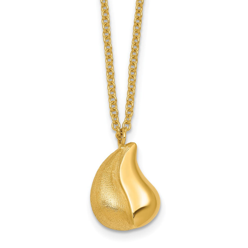 14K Yellow Gold Polished And Brushed Curved Teardrop 16 Inch Necklace Plus 2 Inch Extender