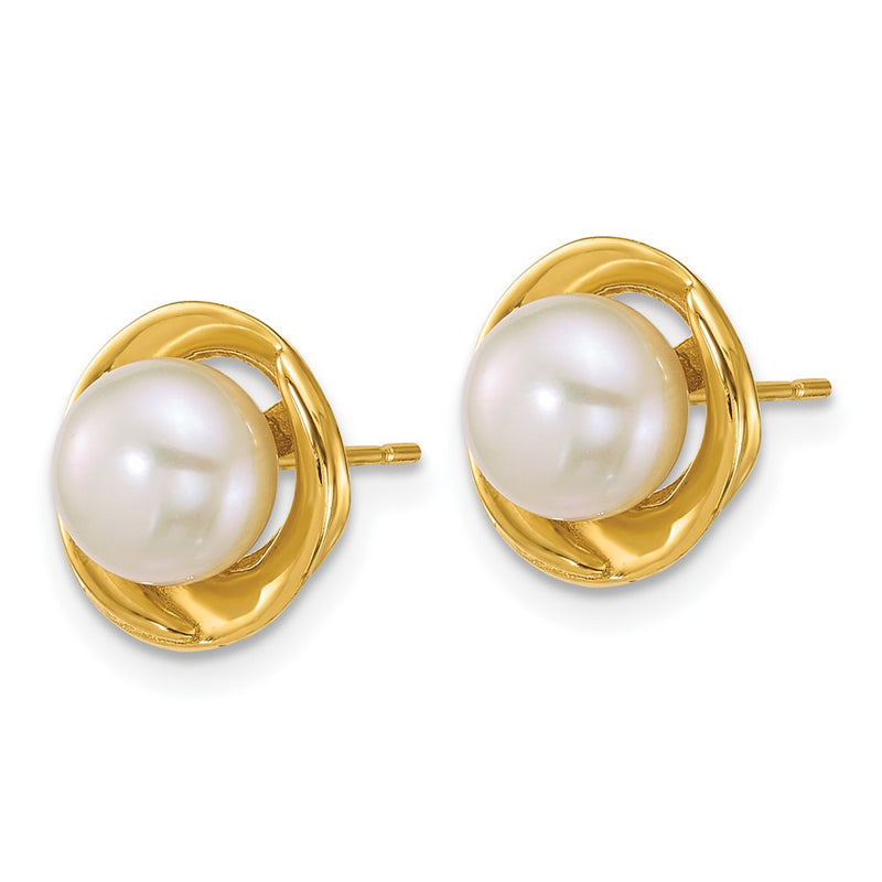 14K Yellow Gold Polished 6-7mm Button Freshwater Cultured Pearl Post Earrings