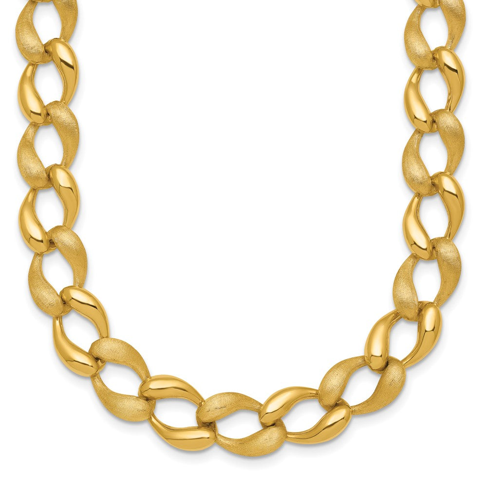 14K Yellow Gold Brushed and Polished 9mm Fancy Curb Link 17 Inch Necklace